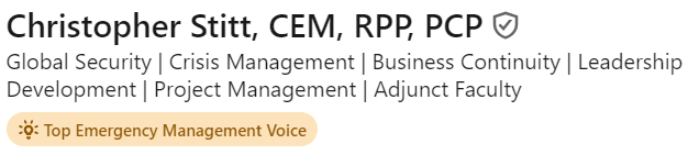 Top Voice in Emergency Management Badge on Prifile Page