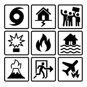 9 square box of crisis incident type icons